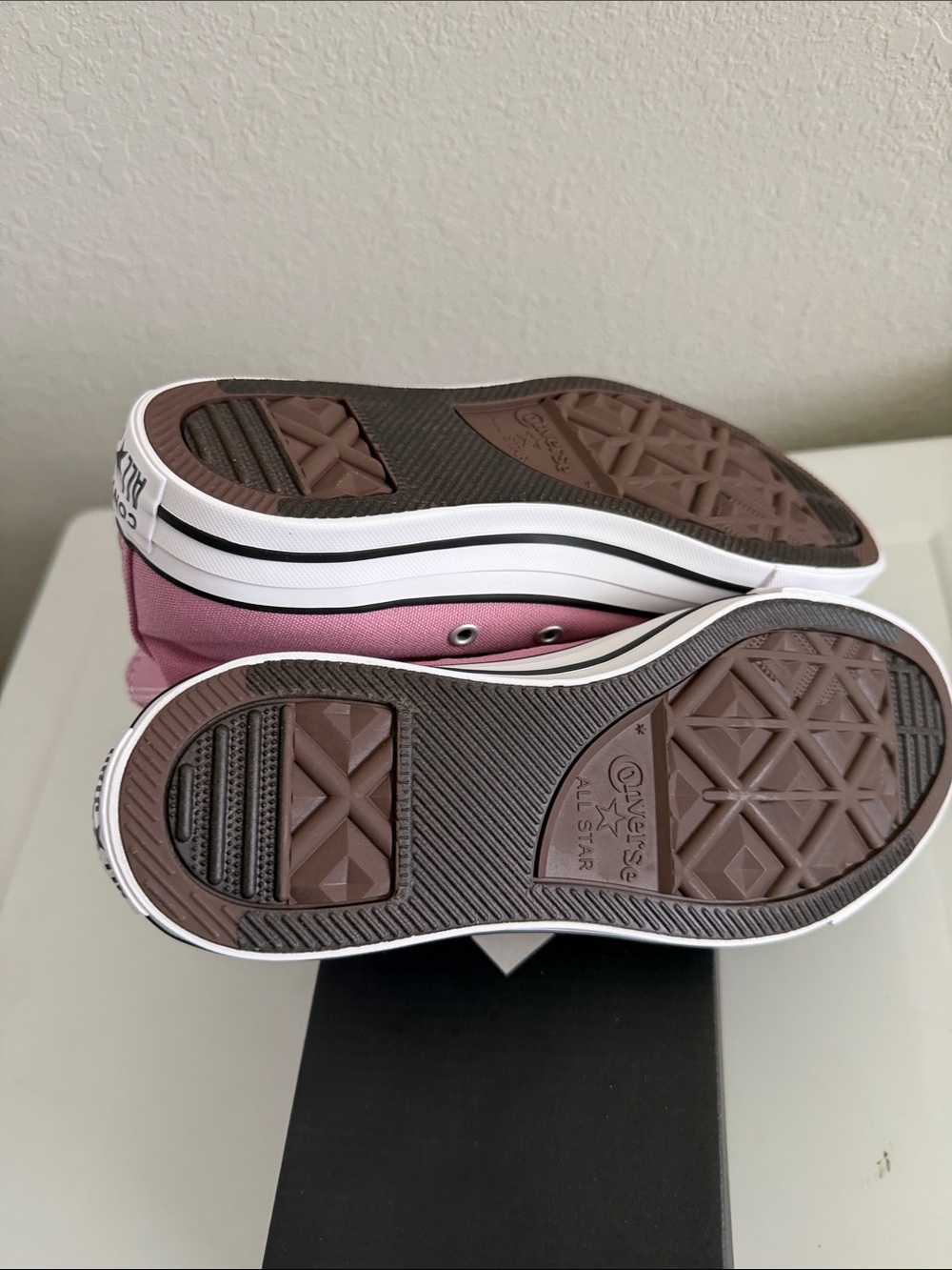 Converse Women’s Pink High-Top Sneakers with White Soles - Picture 3 of 5